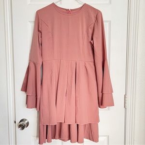SHEIN | Blush Pink Long Bell Sleeve Tiered Dress
